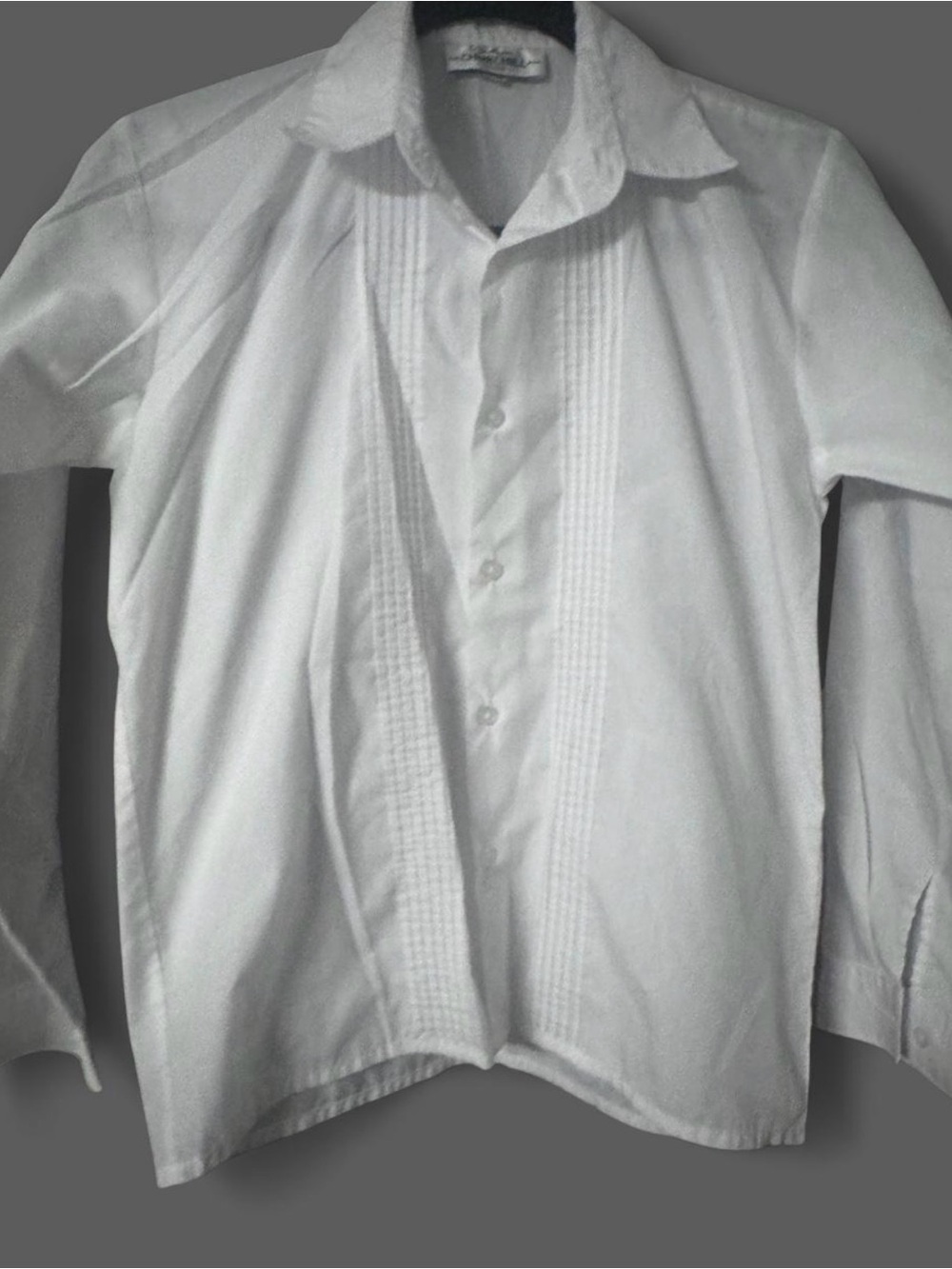Kids White Pleated Front Button-Down Shirt